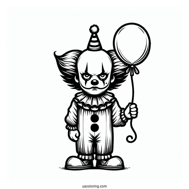 Scary Clown with Small Balloon Coloring Sheet