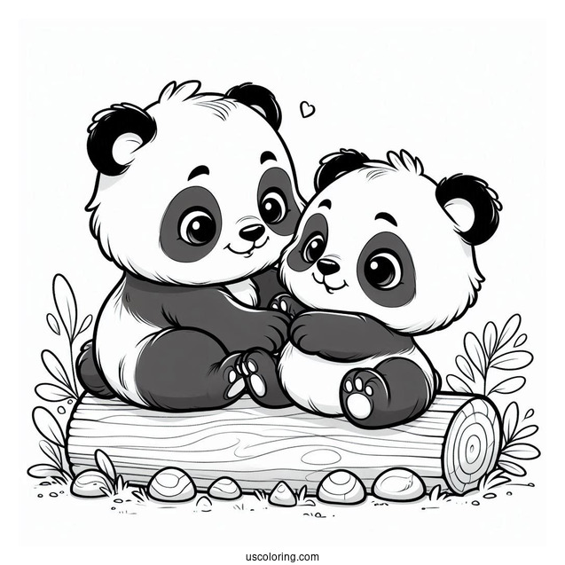 Two Baby Pandas Playing Coloring Sheet