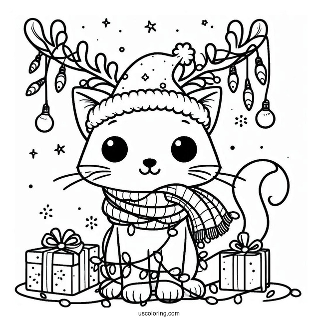 Pete The Cat Wrapped In Christmas Light And Antlers