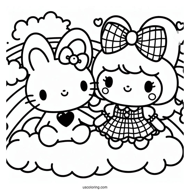 Sanrio Coloring Pages Of Kuromi And My Melody Holding Hands On Cloud