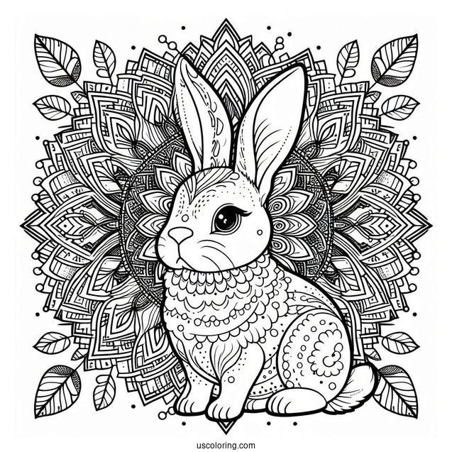 Complex Rabbit Coloring Page Mandala