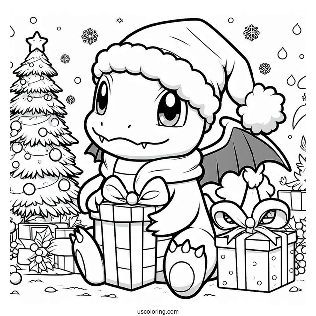 Pokemon Christmas Coloring Page Dragonite Holding A Present