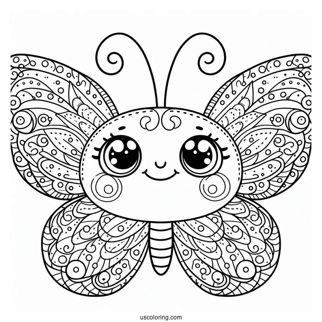Smiling Cartoon Butterfly Coloring Page With Curly Antennae For Kids