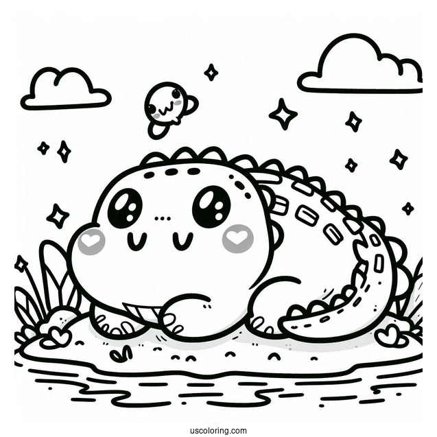 Kawaii Themed Crocodile Coloring Sheet