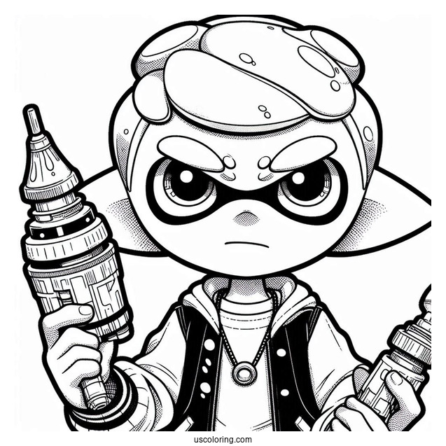 Splatoon Coloring Page Of Serious Octoling Boy Holding Inkjet