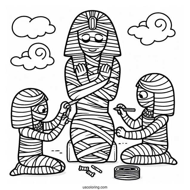 Egyptians Creating A Mummy Coloring Page