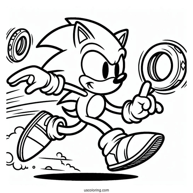 Sonic Running Through Rings Coloring Sheet