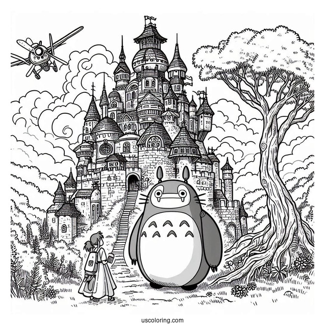 Studio Ghibli Coloring Page of Castle In The Sky Sheeta And Pazu With Robot