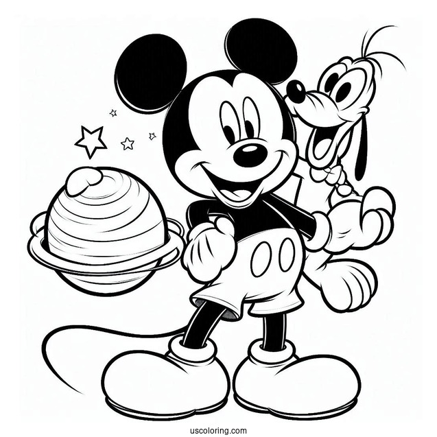 Mickey Mouse With Arm Around Pluto Coloring Page