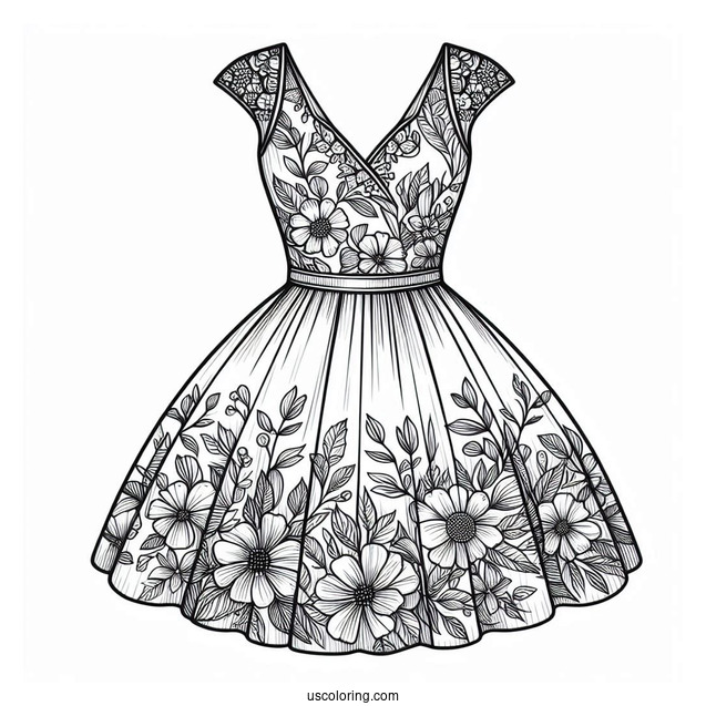 Realistic Floral Summer Dress Coloring Page