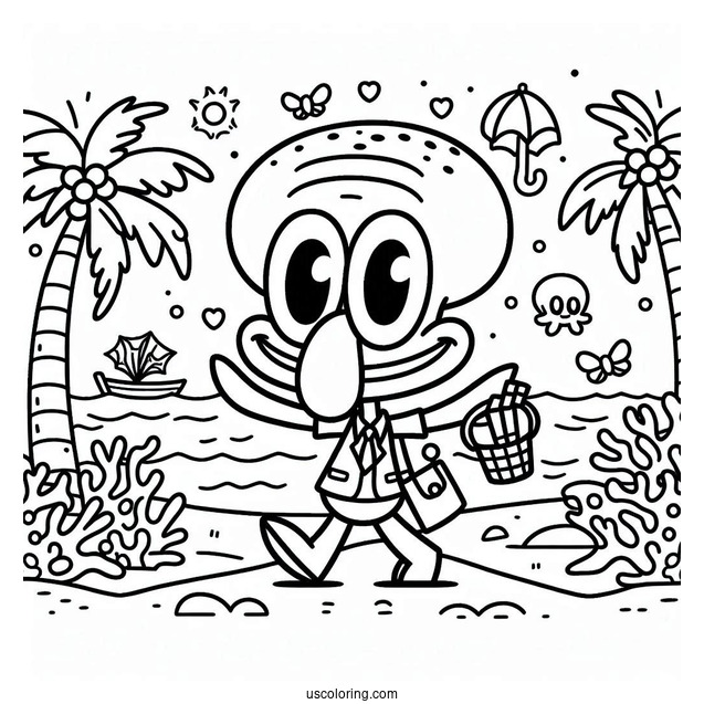 Chibi Squidward Coloring Page For Preschoolers