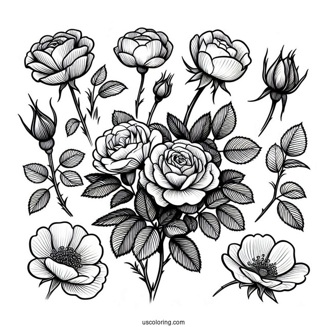 Assorted Wild Roses To Color