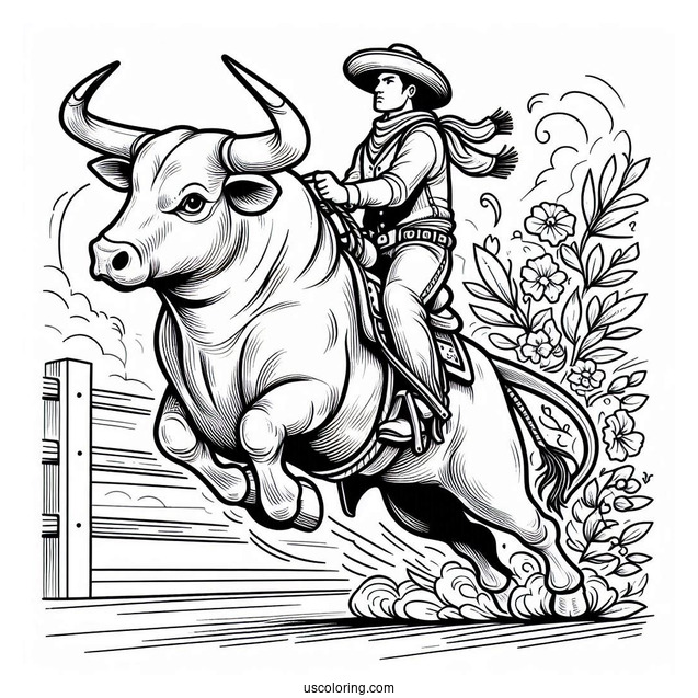 Coloring Sheet Of Bull Riding For Kids