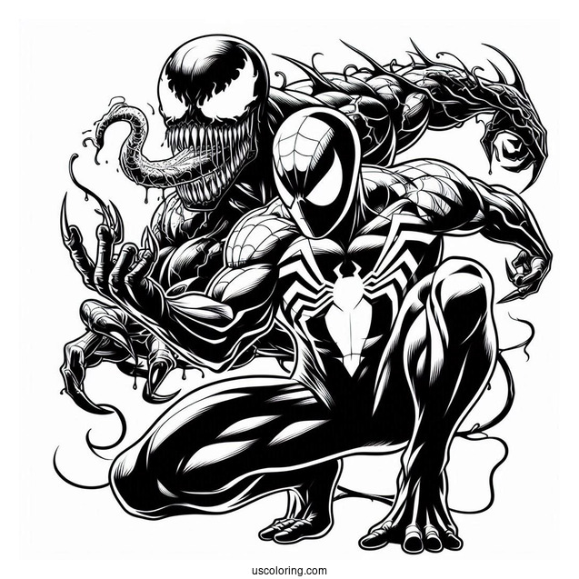 Venom And Spider-Man Detailed Coloring Page