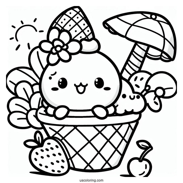 Summer Coloring Page Of Cute Ice Cream For Preschoolers