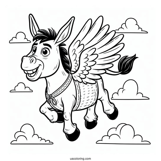 Flying Donkey Coloring Page