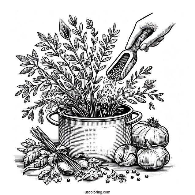Ratatouille Coloring Page Dropping Herbs In A Pot For Kids