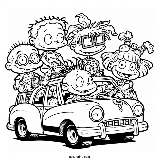 Rugrats Coloring Page Of Rugrats Dil, Tommy, Chuckie, Angelika, Lillian, And Philip On Reptar Car