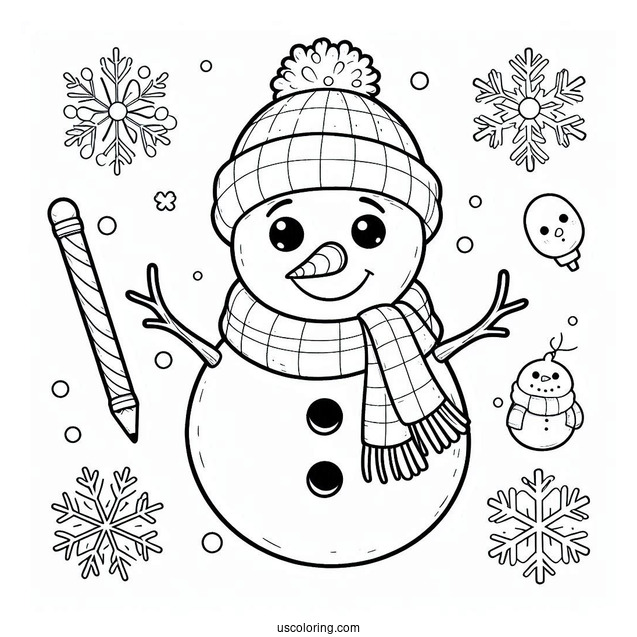 Realistic Looking Snowman To Color For Preschoolers
