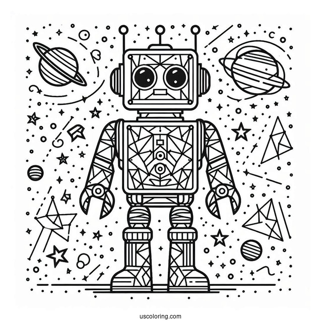 Geometric Robot With Starry Background