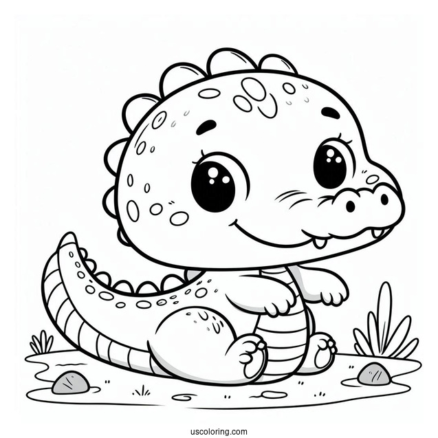 Adorable Baby Crocodile Coloring Page For Toddlers