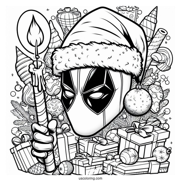 Christmas Themed Deadpool Coloring Page