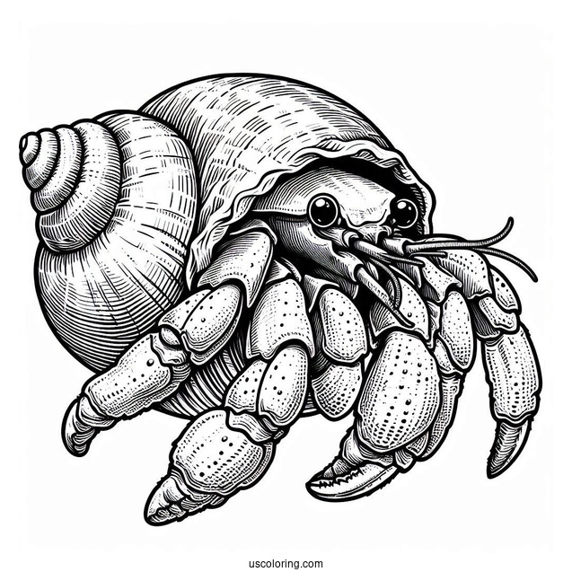 Detailed Hermit Crab Coloring Page In Shell