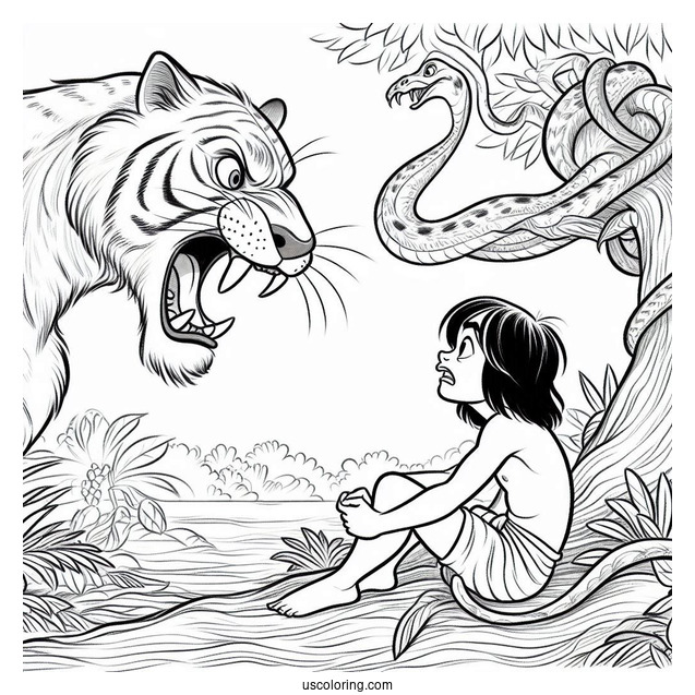 Jungle Book Coloring Page Of Mowgli Arguing With Kaa