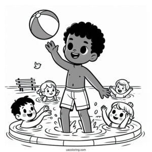 Kids Swimming At The Beach Coloring Page