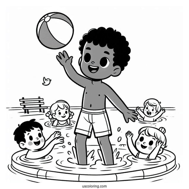 Kids Swimming At The Beach Coloring Page