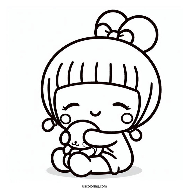 Pochacco Coloring Page Hugging Stuffed Toy For Preschoolers