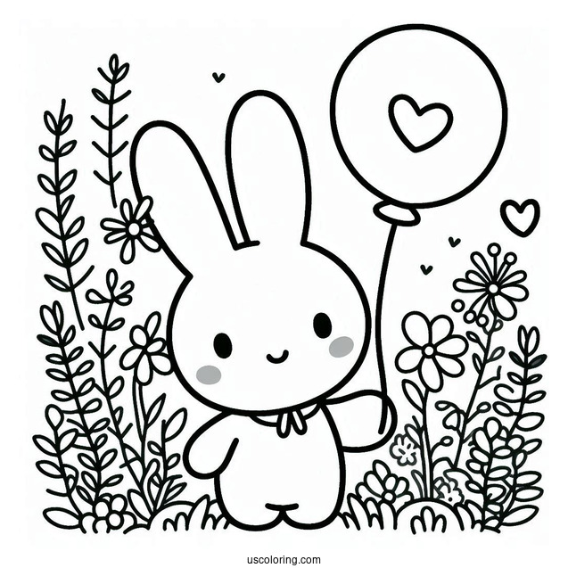 Miffy Coloring Page Holding Balloon In The Garden