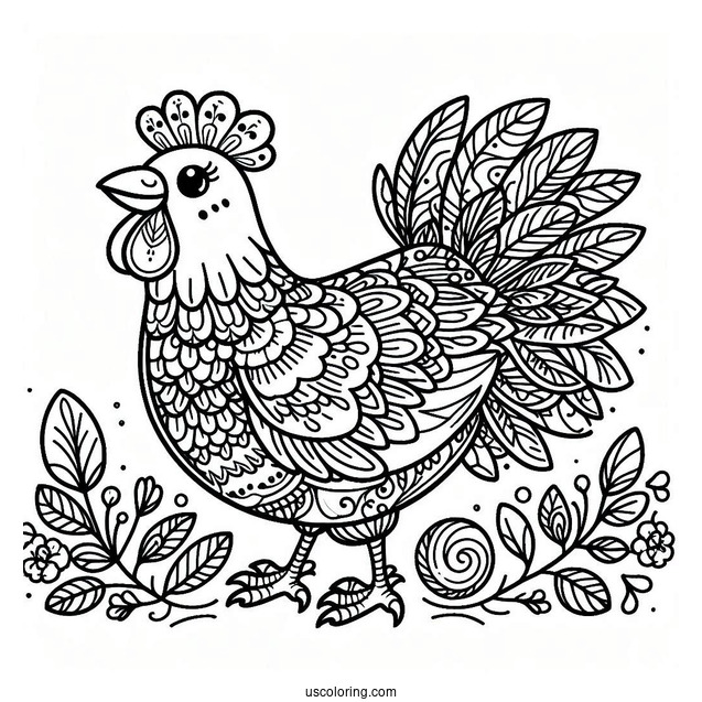 Detailed Chicken Coloring Page