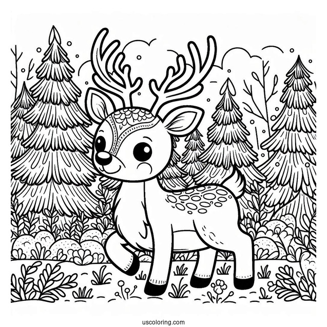 Rudolph Coloring Page In a Forrest