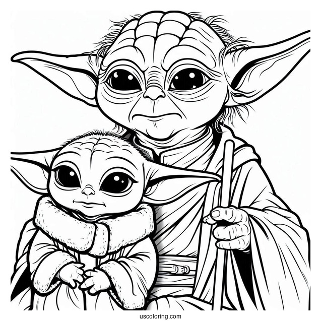 Detailed Coloring Sheet Of Din Djarin And Baby Yoda