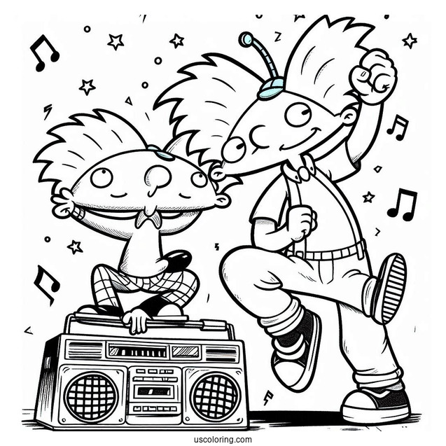 Nickelodeon Coloring Page Of Arnold And Gerald Dancing To Boombox