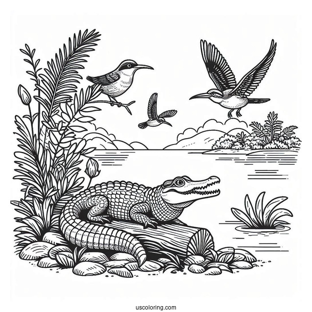 Rio Birds On Stop Of An Alligator