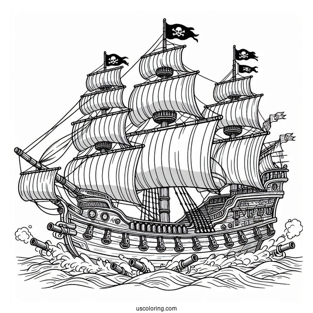 Coloring Page Of Pirate Ship With Multiple Canons