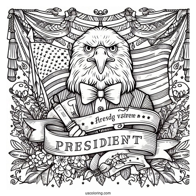 President s Day Banner With Eagle Coloring Page