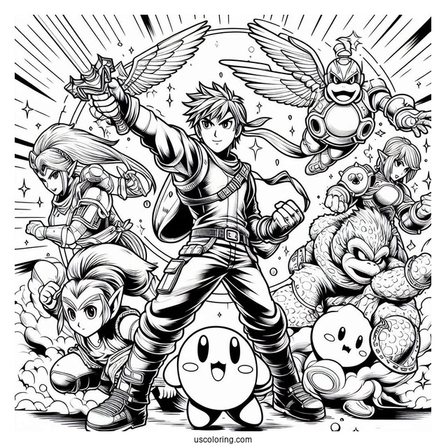 Detailed Super Smash Bros Coloring Page Poster