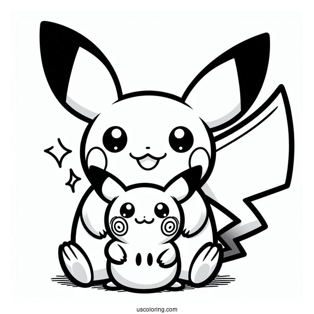 Pichu Coloring Page Holding Mimikyu s Tail