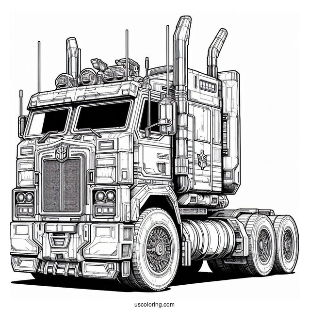 Realistic Optimus Prime Coloring Page Truck Form