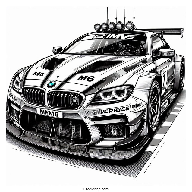 Realistic BMW Coloring Page M6 GT3 Racing