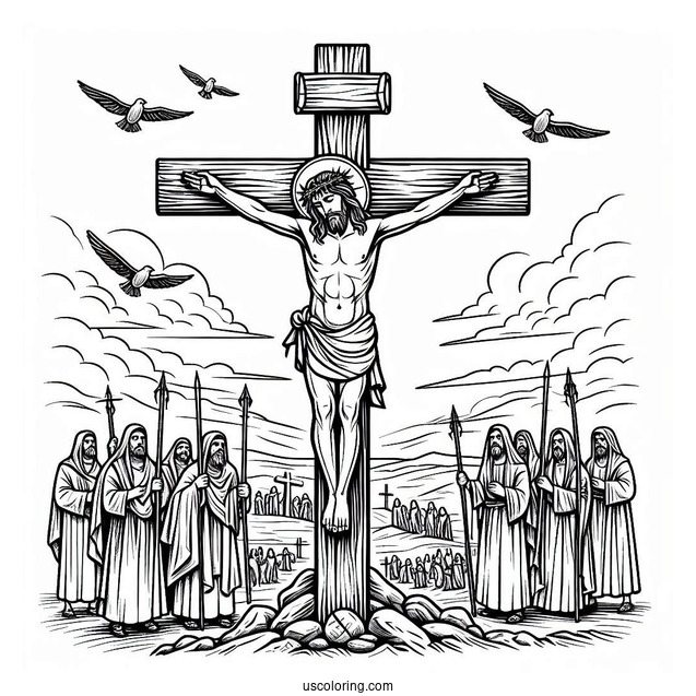 Crucifixion of Jesus On The Cross Coloring
