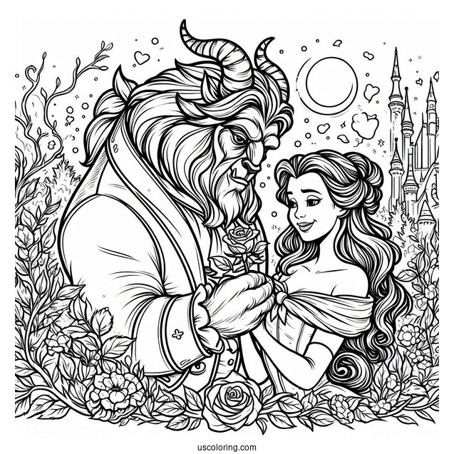 The Beast And Princess Belle To Color