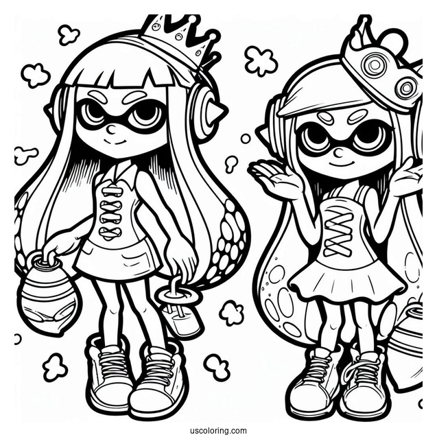 Splatoon Coloring Page Of Squid Sisters Callie And Marie