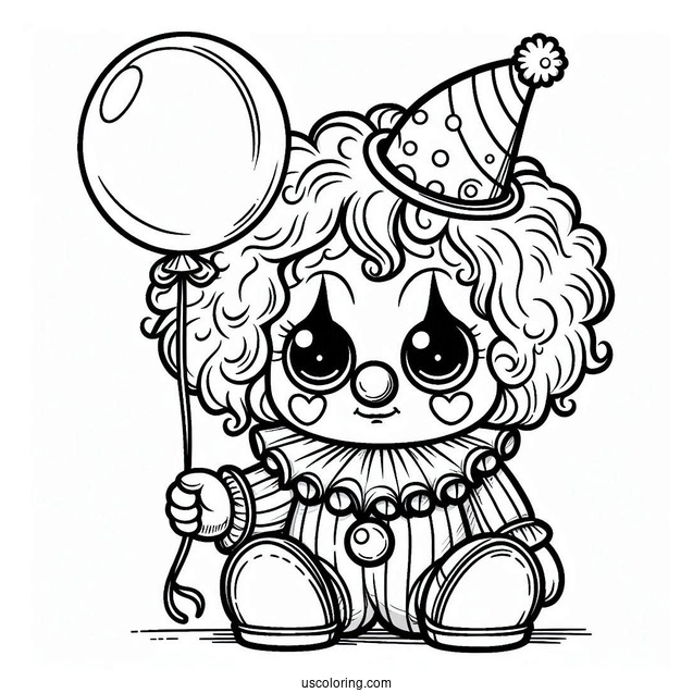 Scary Clown with Small Balloon Coloring Sheet