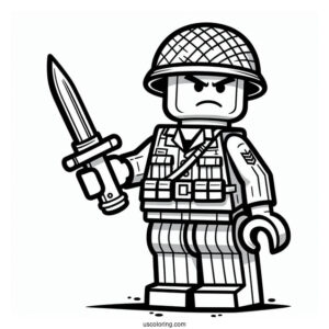 Angry Lego Soldier Coloring Page With Gun And Dagger