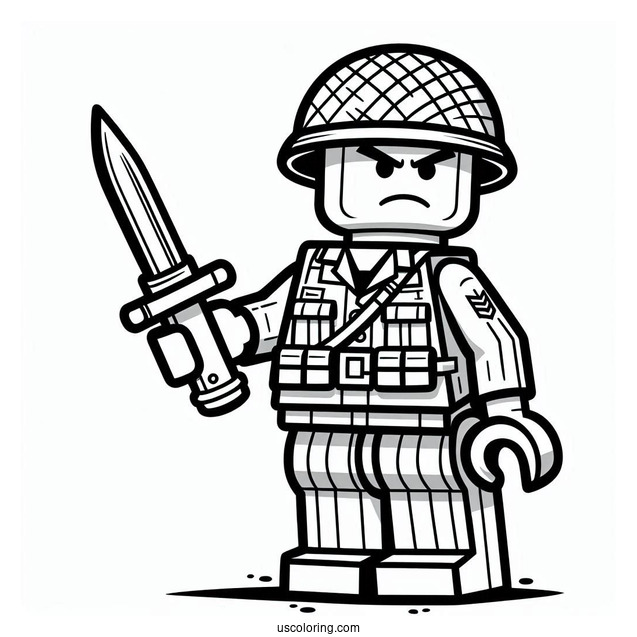 Angry Lego Soldier Coloring Page With Gun And Dagger