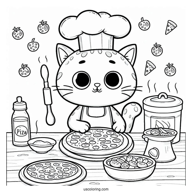 Coloring Page Of Pete The Cat Making Pizza